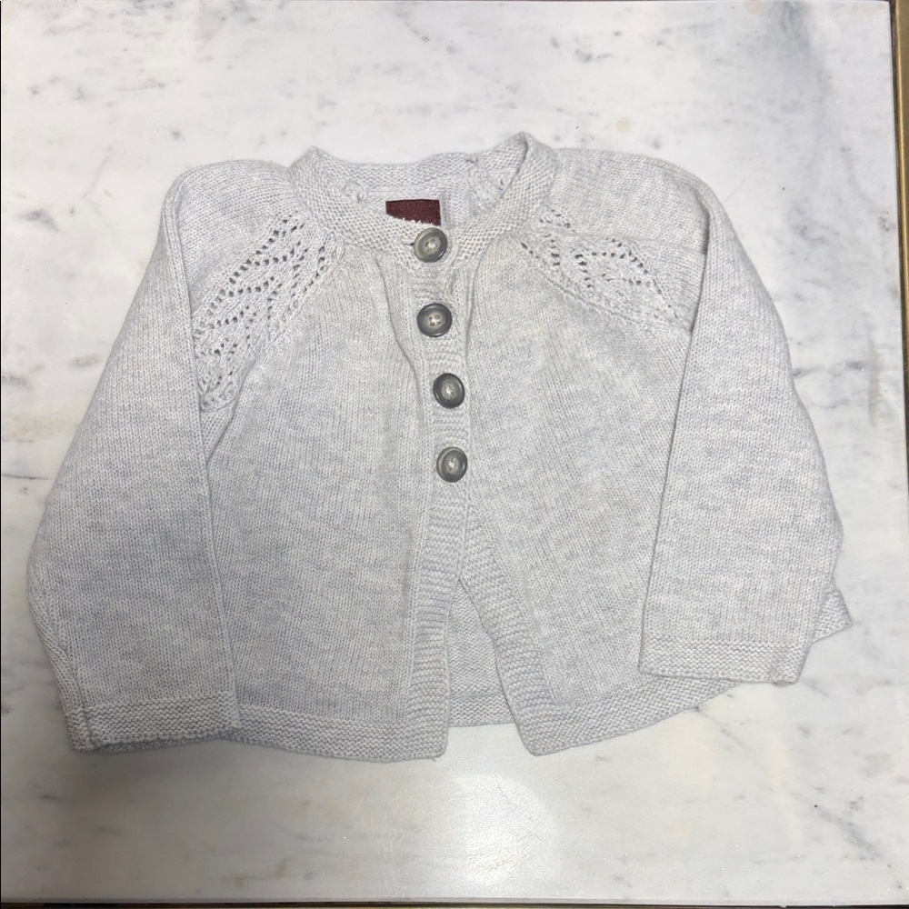 Tea Cozy Gray Knit 100% Cotton Sweater Cardigan with Button Details 6-12 Mos
